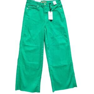 Judy Blue Size 5/27 Kelly Green High Rise Control Top Wide Leg Cropped Jeans NWT